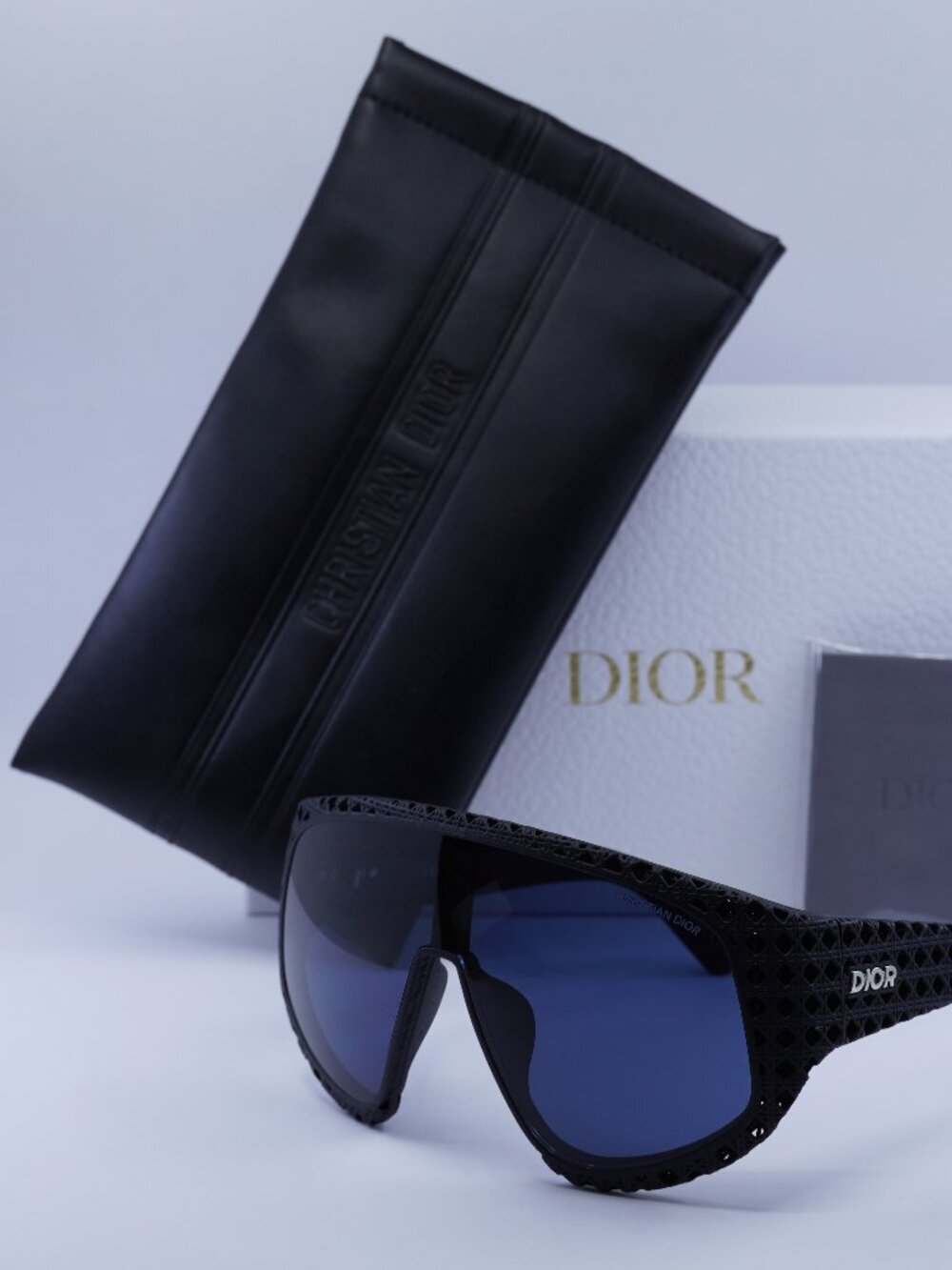Dior DIOR3D M1U 11B0 Shield Sunglasses – Matte Black / Blue